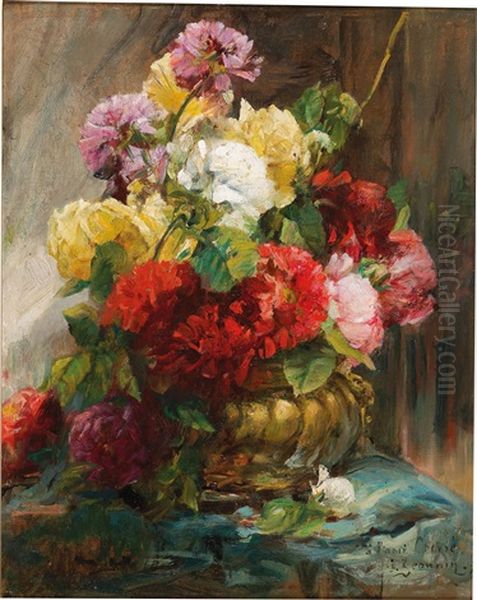 Bouquet Of Flowers In A Vase Oil Painting by Georges Jeannin