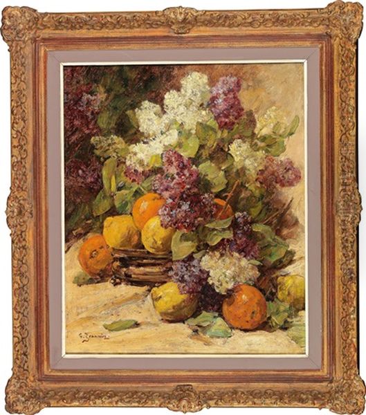 Still Life With Bouquet Of Lilacs And Lemons Oil Painting by Georges Jeannin