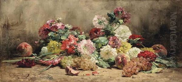 Flowers And Fruit Oil Painting by Georges Jeannin