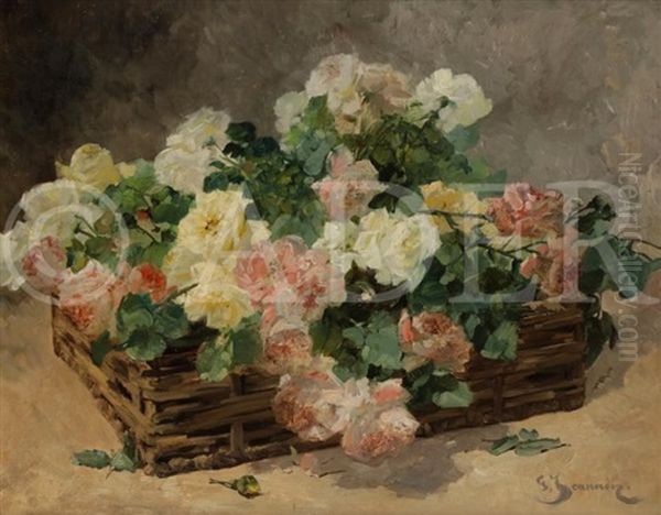 Panier De Roses Oil Painting by Georges Jeannin