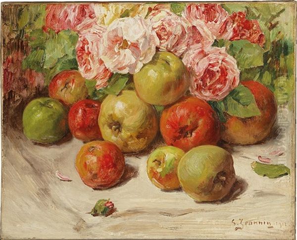 Roses And Apples Oil Painting by Georges Jeannin