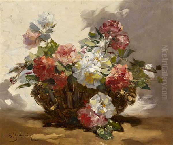 Korb Mit Bluhenden Rosen Oil Painting by Georges Jeannin