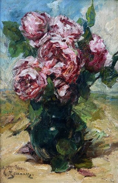 Bloemstilleven Met Rozen In Een Vaas Oil Painting by Georges Jeannin