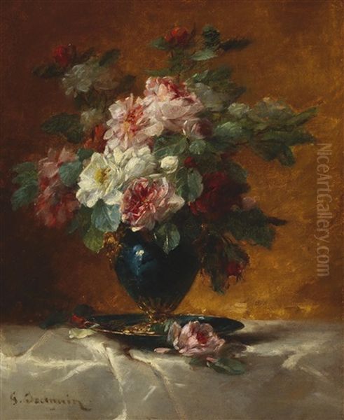 Bouquet Of Flowers With Roses Oil Painting by Georges Jeannin