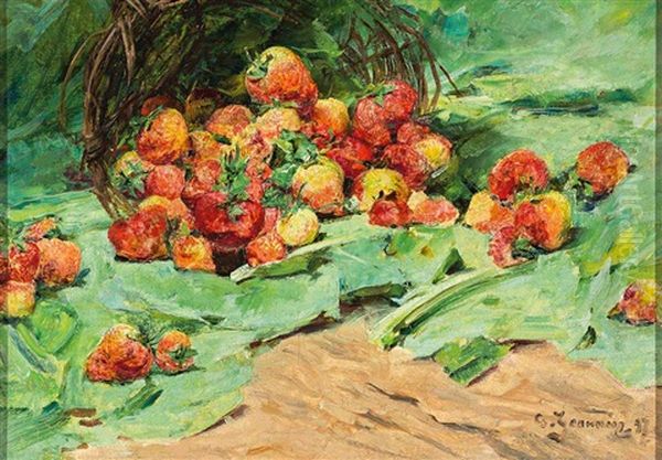 Stilleben Mit Erdbeeren Und Korb Oil Painting by Georges Jeannin