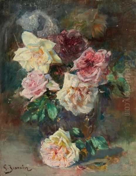 Vases De Roses Oil Painting by Georges Jeannin