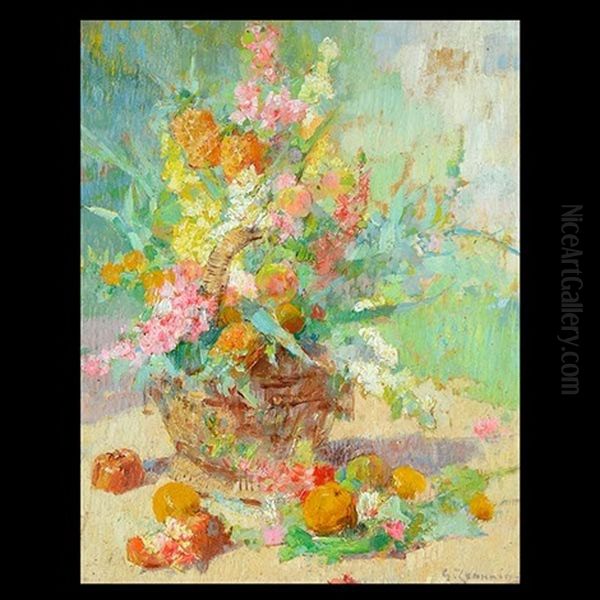 Floral Still Life Oil Painting by Georges Jeannin