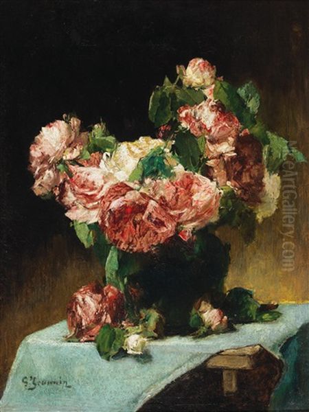 Bouquet Of Roses In A Vase Oil Painting by Georges Jeannin