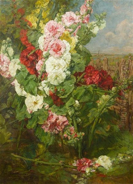 Roses Tremieres Oil Painting by Georges Jeannin