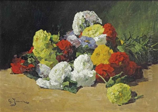 A Bouquet Of Colourful Flowers Oil Painting by Georges Jeannin