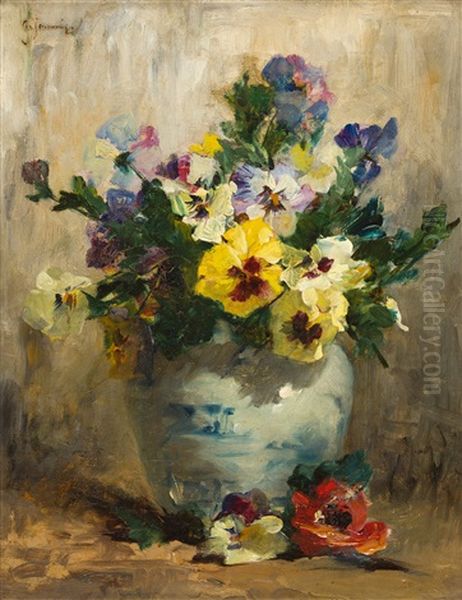 Stiefmutterchen In Einer Vase Oil Painting by Georges Jeannin