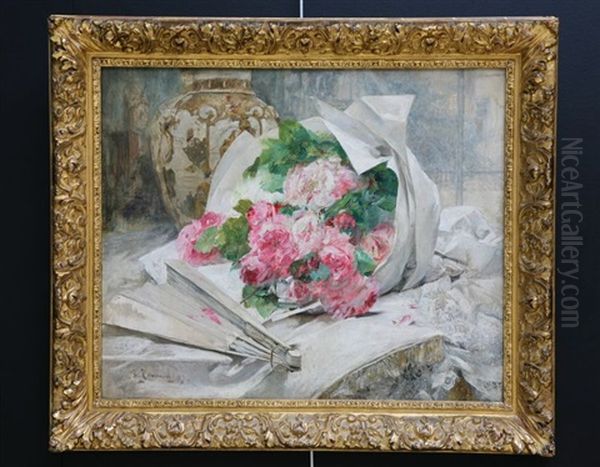 Le Bouquet De Roses Sur La Table Oil Painting by Georges Jeannin