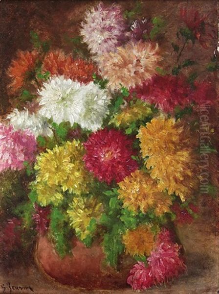 Nature Morte Au Bouquet De Chrysanthemes Oil Painting by Georges Jeannin