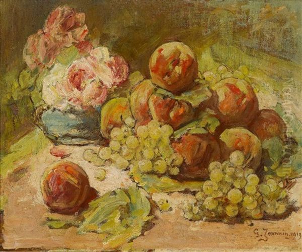 Stillleben Mit Fruchten Und Rosen Oil Painting by Georges Jeannin