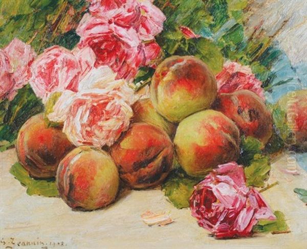 Roses And Peaches Oil Painting by Georges Jeannin