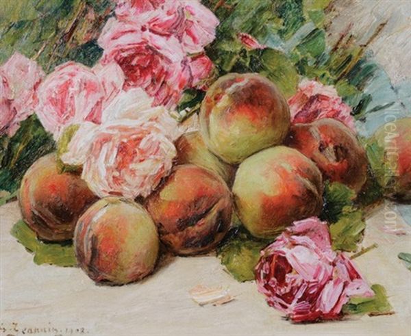 Fruit And Flowers Oil Painting by Georges Jeannin