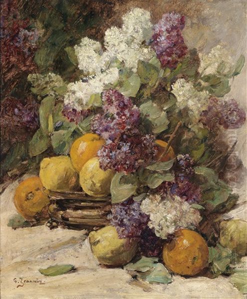 Blumenstuck Mit Flieder Und Zitronen Oil Painting by Georges Jeannin