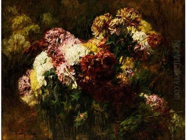 Grosses Stilleben Mit Chrysanthemen Oil Painting by Georges Jeannin