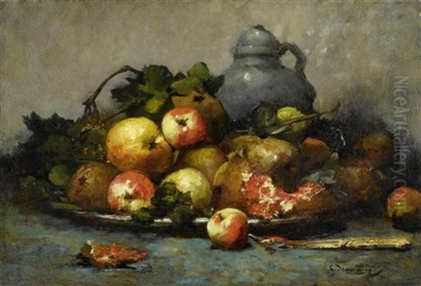 Stilleben Mit Fruchten Und Einer Kanne Oil Painting by Georges Jeannin