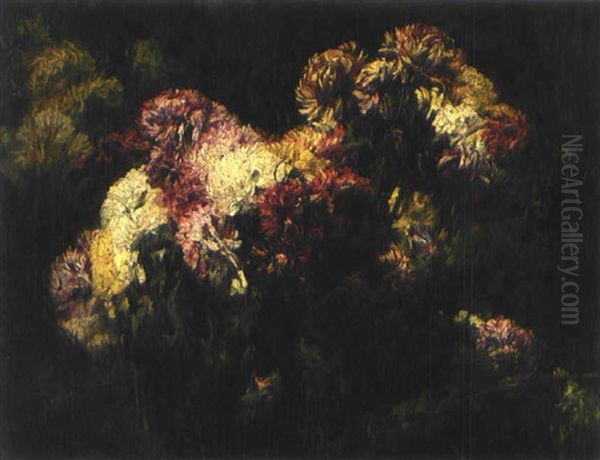 Chrysanthemenstillleben Oil Painting by Georges Jeannin