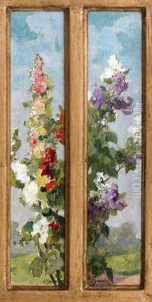 Jardins Fleuris (2 Works) Oil Painting by Georges Jeannin