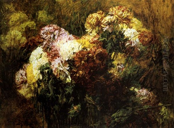 Stilleben Mit Chrysanthemen Oil Painting by Georges Jeannin