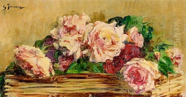 Corbeille De Roses Oil Painting by Georges Jeannin