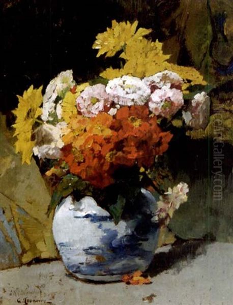 Blumenbouquet In Einer Vase Oil Painting by Georges Jeannin