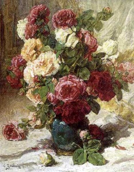 Vase Aux Roses Oil Painting by Georges Jeannin