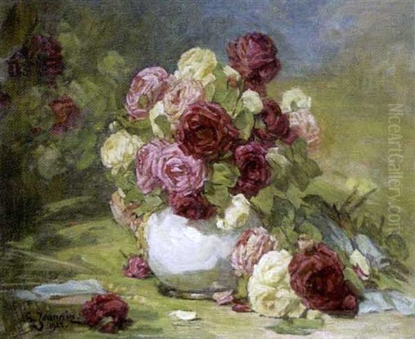 Vases De Roses Oil Painting by Georges Jeannin