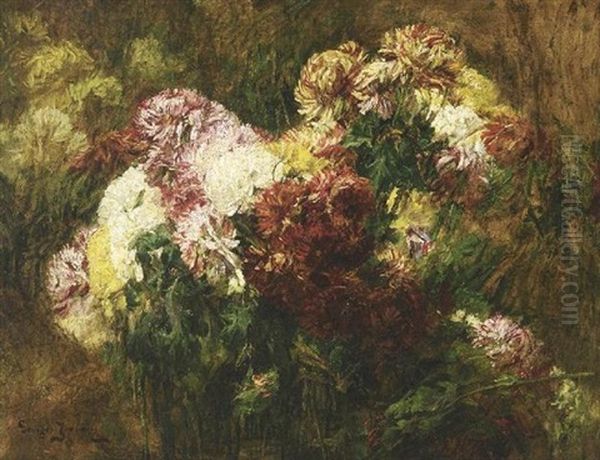 Stilleben Mit Chrysanthemen Oil Painting by Georges Jeannin