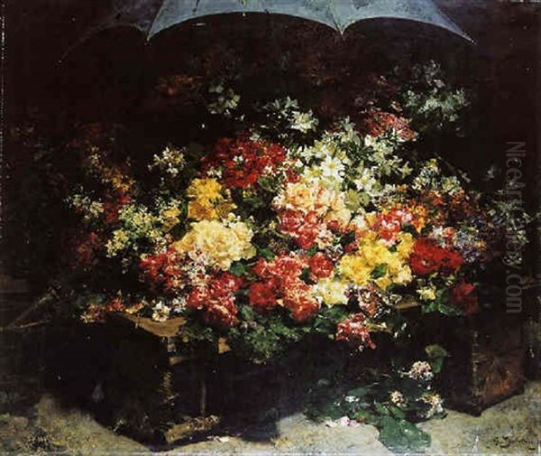 The Flower Stall Oil Painting by Georges Jeannin