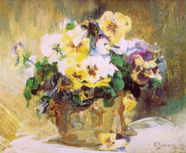 Bouquet De Fleurs Dans Un Vase Japonais Oil Painting by Georges Jeannin