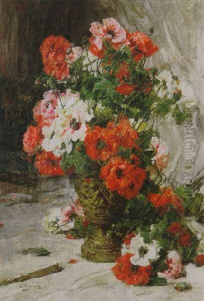 Poppies In A Vase Oil Painting by Georges Jeannin