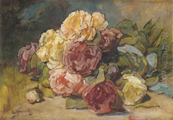 Le Bouquet De Roses Oil Painting by Georges Jeannin