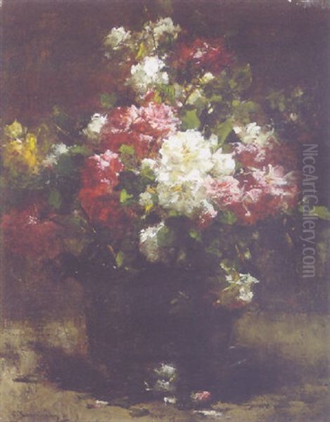 Roses In An Urn Oil Painting by Georges Jeannin