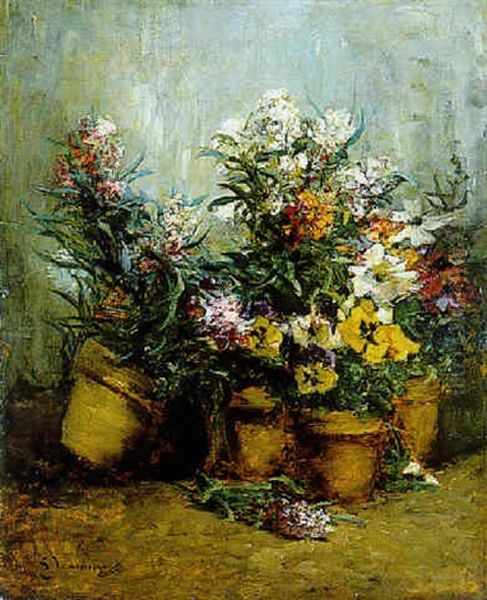 Fleurs En Pots Oil Painting by Georges Jeannin