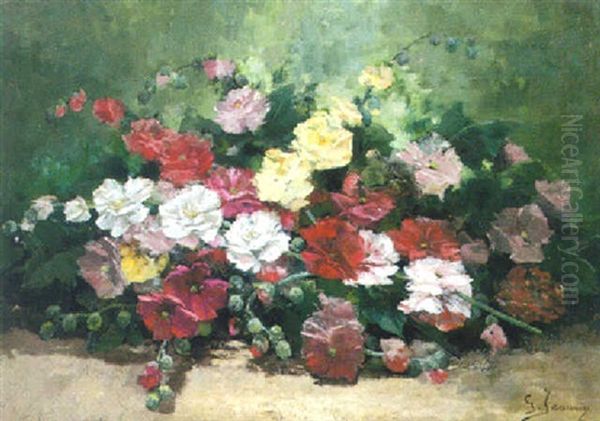 Arrangement Of Cut Flowers Oil Painting by Georges Jeannin