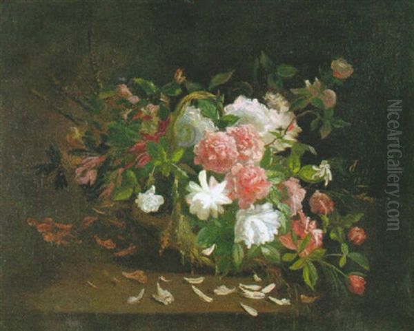 Blumen In Einem Flechtkorb Oil Painting by Georges Jeannin