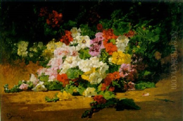 Still Life With Hollyhocks Oil Painting by Georges Jeannin