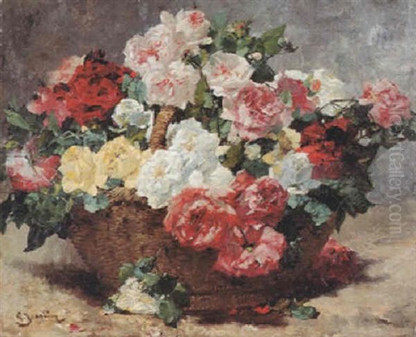 Blumen In Einem Flechtkorb Oil Painting by Georges Jeannin