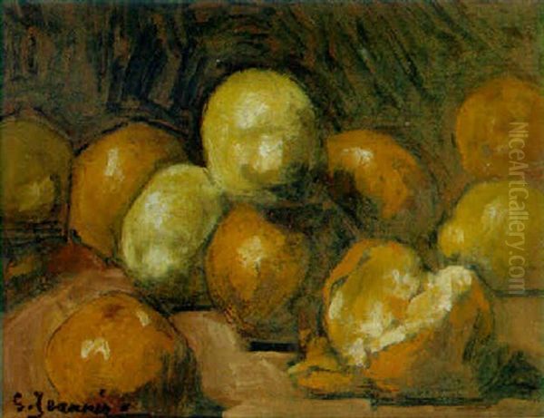 Lemons On A Table Oil Painting by Georges Jeannin