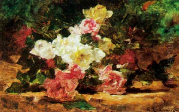 A Still Life With Roses Oil Painting by Georges Jeannin