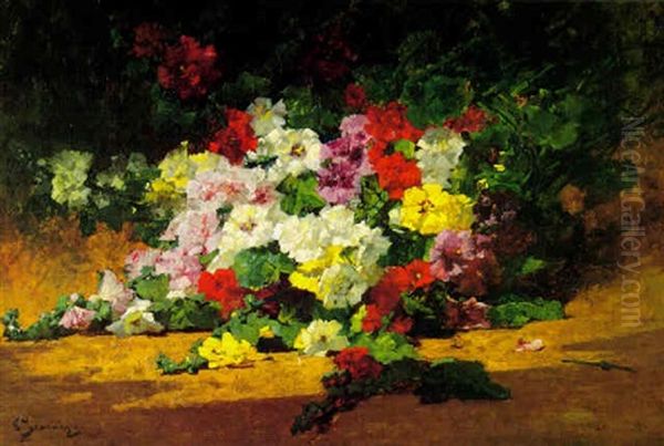 Still Life With Hollyhocks Oil Painting by Georges Jeannin