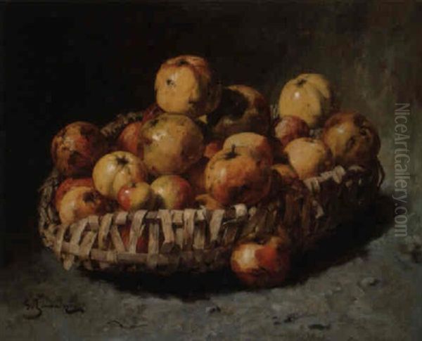 Nature Morte A La Corbeille De Pommes Oil Painting by Georges Jeannin