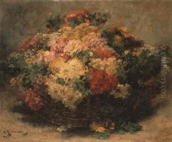 Basket Of Flowers Oil Painting by Georges Jeannin