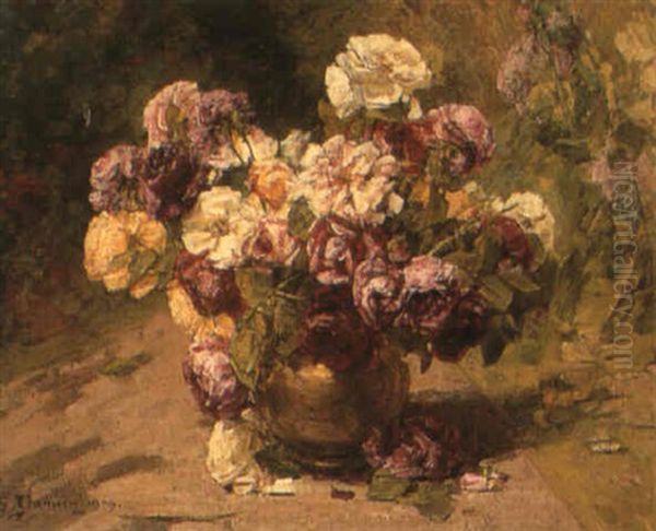 A Bouquet Of Roses Oil Painting by Georges Jeannin