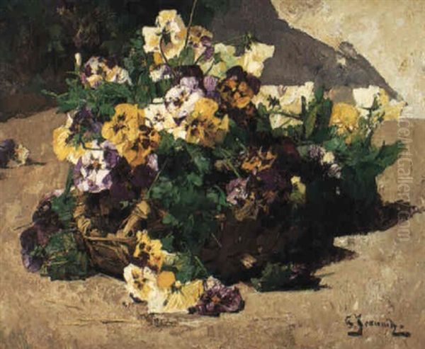 Panier De Pensees Oil Painting by Georges Jeannin