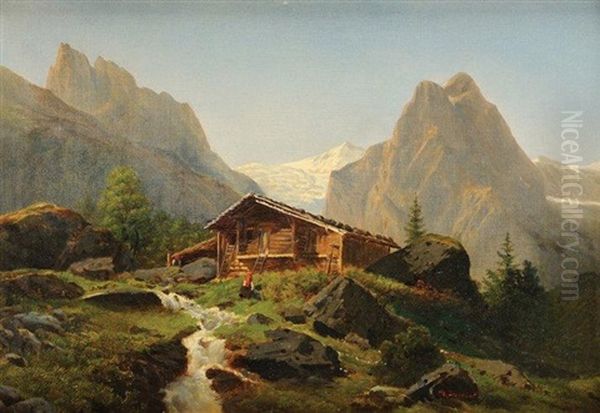 Chalet En Montagne Oil Painting by Pierre Alexandre Jeanniot