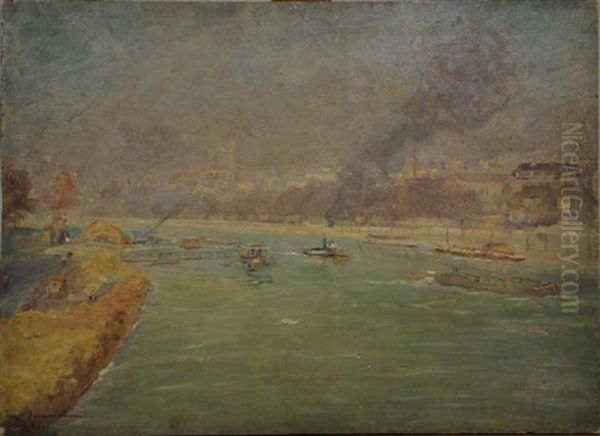 La Seine A Paris, Vue Du Trocadero Oil Painting by Pierre Georges Jeanniot